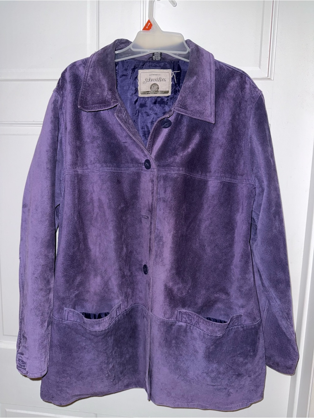 St. John's Bay Purple Suede-Look genuine leather exterior Button Front Jacket
